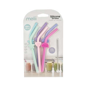 Melii Silicone Straws 6pk - Rainbow/Heart/Stars