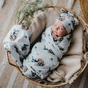 Swaddles: Grizzly Jersey Swaddle Wrap with Beanie