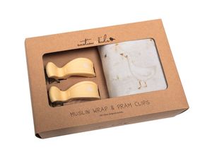 Swaddles: Gwen the Goose Muslin Wrap & Buttermilk Pram Clip Set