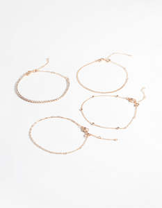 Rose Gold Diamante Twist Bracelet & Anklet 4-Pack Set