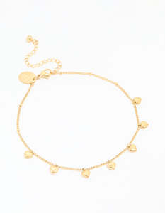 Waterproof Gold Plated Stainless Steel Heart Charms Anklet