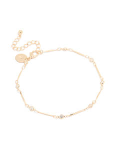 Gold Cubic Zirconia Dainty Bar Anklet