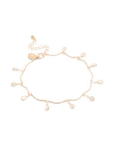 Anklets: Gold Cubic Zirconia Dainty Droplet Anklet