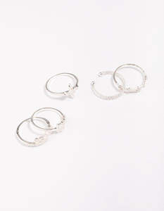 Silver: Silver Plated Cubic Zirconia Mixed Leaf Ring 5-Pack