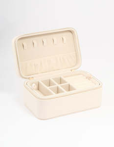 Cream PU Leather Rectangular Layered Jewellery Case