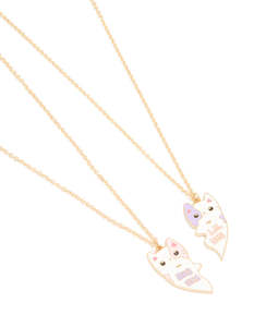 Kids Necklaces: Kids Gold Pink & Purple Hugging Cat Big Sis Little Sis Necklaces Pack