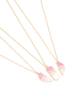 Kids Necklaces: Kids Gold Pink BFF Heart Necklaces 3-Pack
