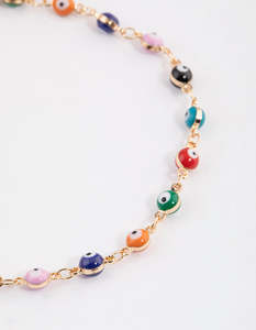Anklets: Gold Evil Eye Layered Chain Anklet