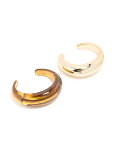 Brown Acrylic & Gold Wrist Cuffs 2-Pack