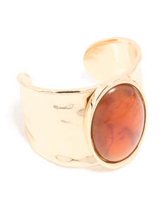 Gold Brown Stone Large Statement Wrist Cuff