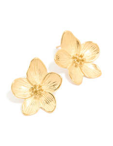 Waterproof Gold Plated Stainless Steel Textured Flower Earrings