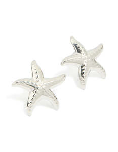 Red Earrings: Waterproof Stainless Steel Textured Starfish Stud Earrings