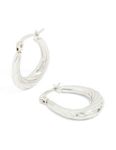 Waterproof Textured Stainless Steel Oval Hoop Earrings