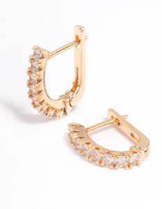 Gold Earrings: Gold Mini Classic Diamante Huggie Earring