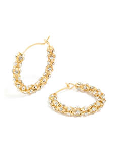 Gold Plated Diamante Medium Hoop Earrings