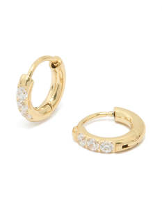 Gold Earrings: Waterproof Gold Plated Stainless Steel Diamante Hoop Earrings 10 MM