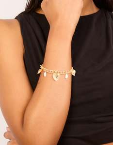 Gold Pearl Heart Charm Bracelet