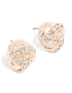 Rose Gold Diamante Mini Knot Stud Earrings