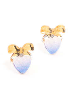 Blue Bow Heart Stud Earrings