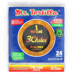 1 Net Carb, 3 CHILLIES 15 Calorie Tortillas - 24 Count