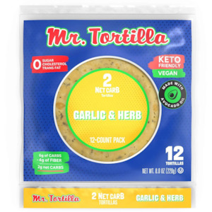 Bread Wraps: 2 NET CARB TORTILLAS GARLIC & HERB 12 piece