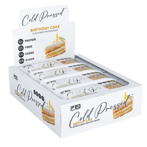 Low Calorie: FIBRE BOOST BIRTHDAY CAKE 60g x 12 BOX BUNDLE Cold Pressed Protein Bar -