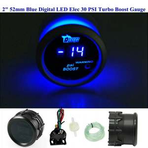 2" 52mm Blue Digital LED Elec 30 PSI Turbo Boost Gauge Boat Car AUTO 0~15V