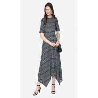 Indo- west Dress with Drape and shrug
