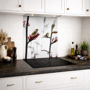 Products: SPECIAL Silvereye on Flax 600 x 750mm DIY install printed glass splashback