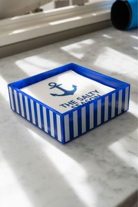 Our Napkins: Striped Acrylic Luncheon Napkin Holder – Blue & White