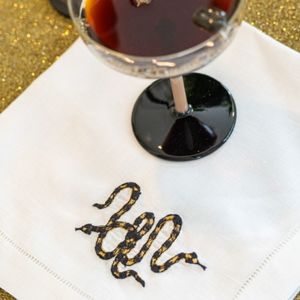 Our Napkins: Snake – 100% Linen Embroidered Dinner Napkin (Sold Individually)