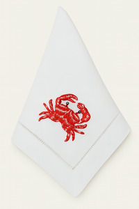 Crab Embroidery – 100% Linen Embroidered Dinner Napkin (Sold Individually)