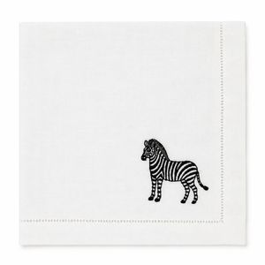 Zebra – 100% Linen Embroidered Dinner Napkin (Sold Individually)