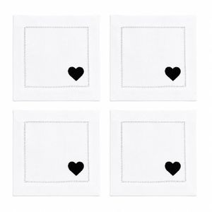 Heart – 100% Linen Embroidered Cocktail Napkins (Set of 4)