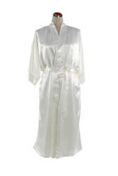 Sleepwear Silk: Silk Satin Kimono Robe - White