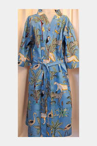 Cotton Sleepwear: 100% Cotton Robe - Jungle Print in Blue