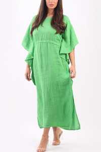 Linen Maxi Dress: Linen Kaftan Dress - Lime