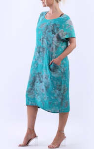 Dresses: Linen Dress, Ribbed Sides Antique Rose – Teal