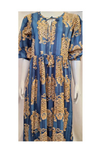 Dresses: Tiger Print Dress - Navy and Light Denim