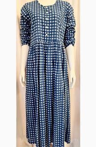 Dresses: Cotton Check Dress - Blue