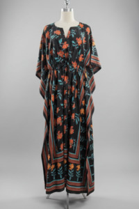 Cotton Collection: Anokhi Tie Kaftan - Black  with red and teal