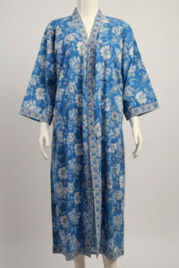 Cotton Collection: Anokhi Style Robe – White and Blue Flower