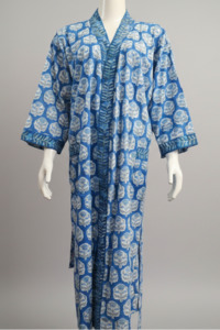Cotton Collection: Anokhi Style Robe – White and Blue Tree Motif