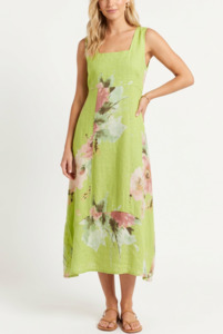 Italian Linen Floral Sundress - Lime
