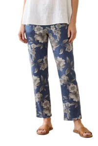Italian Stretch Pants - Denim, White and Charcoal Flowers