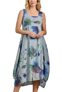 Italian Linen Dress - Dandelion Pale Blue