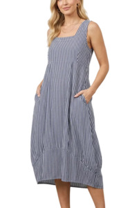 Italian Linen Sundress - Navy/White Stripe