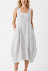Italian Linen Sundress - Grey/White Stripe