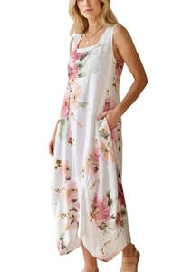 Italian Linen Floral Sundress - White