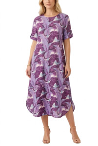 Dresses: Banana Palm Curve Hem Dress - Wisteria